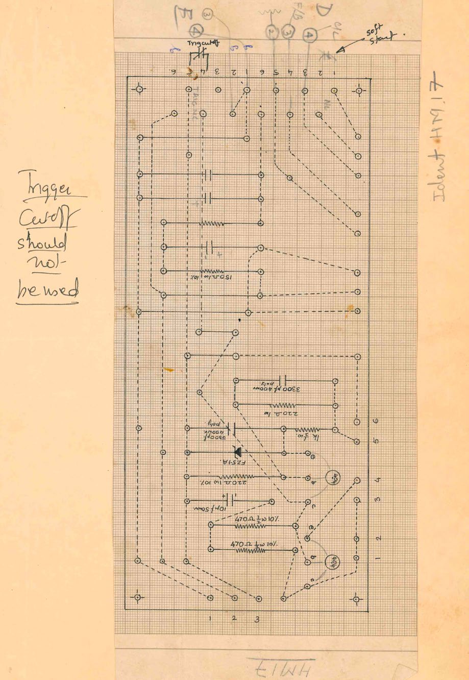 Circuit schematic with handwritten notes, 1971