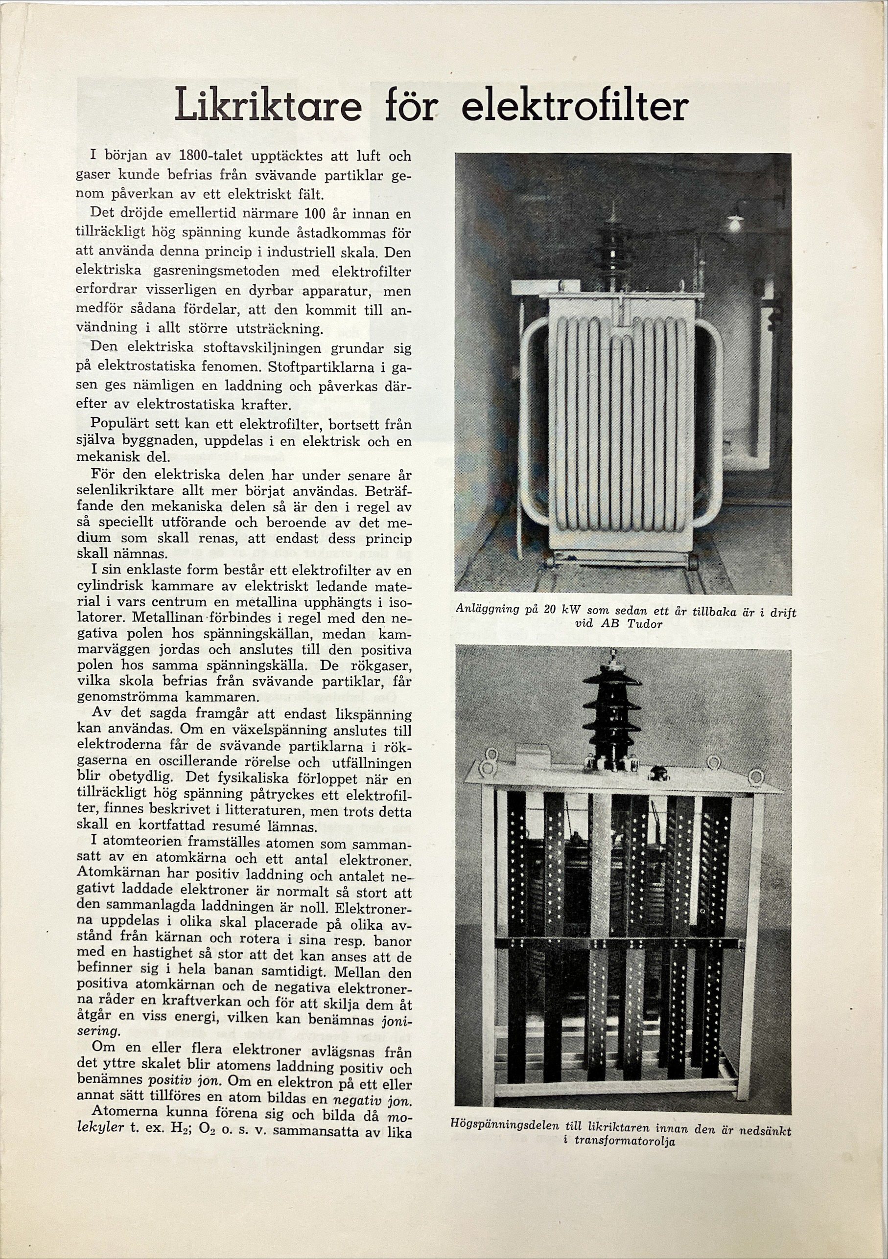 20 kW installation at AB Tudor, 1953