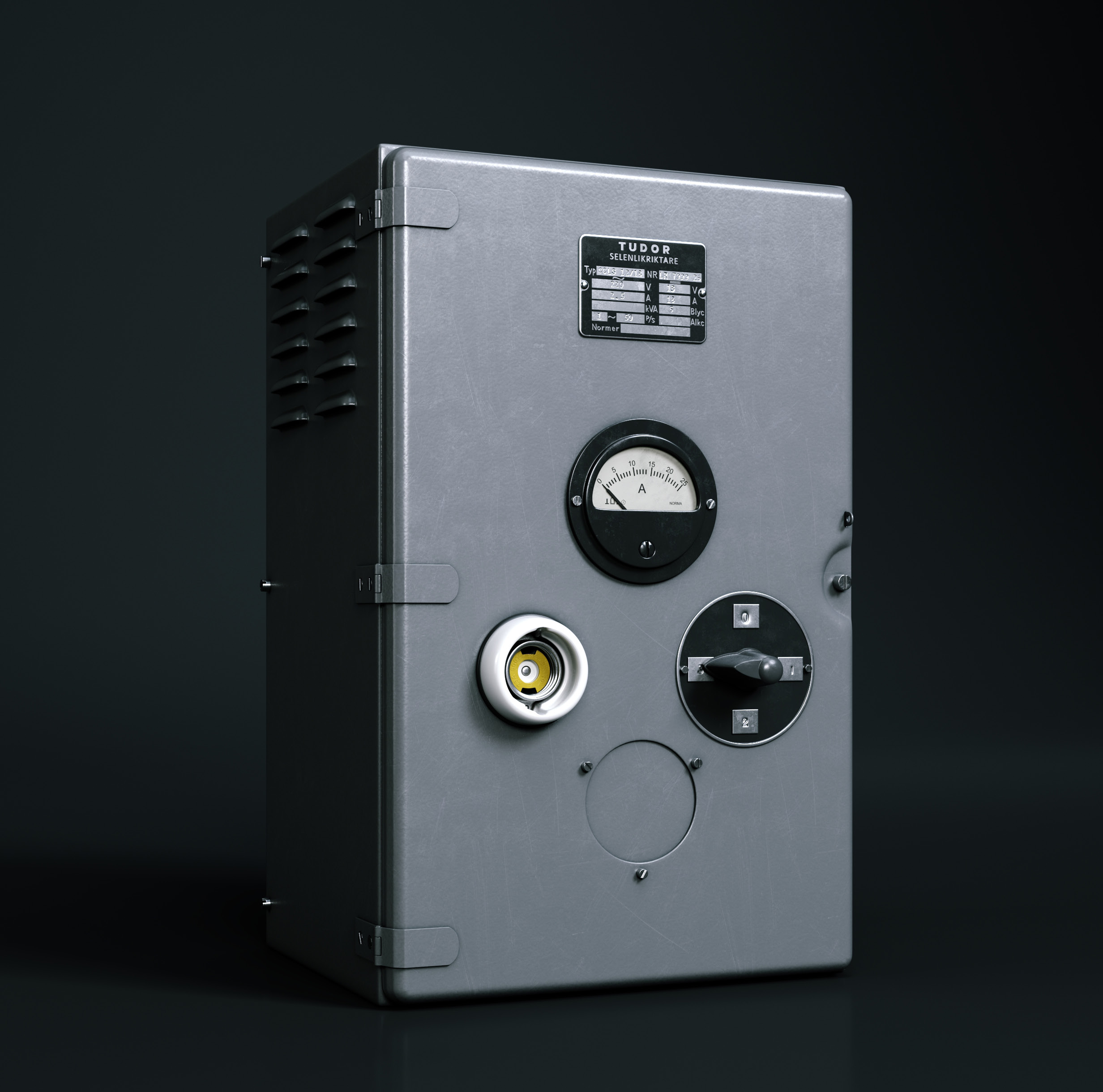 Brochure spread — Transformer-regulated rectifier HBMG for smaller galvanic baths, 1970s