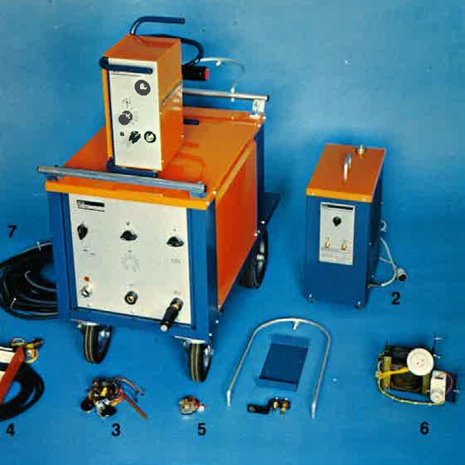 AGA MIG 300 welding system on its cart with accessories laid out