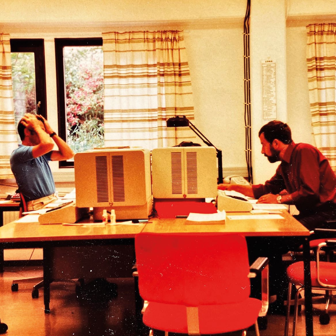 Workers in the office area, Surte, 1984